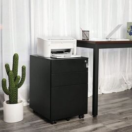Caisson De Bureau Metal, Avec Roulettes Et Serrure, 3 Tiroirs, 39 X 52 X 60 Cm