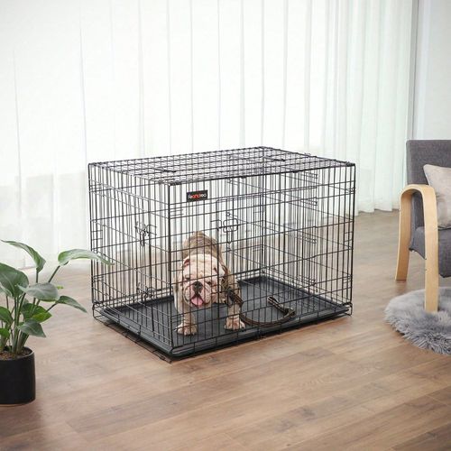 Cage Pour Chien, Avec 2 Portes, 122 X 74,5 X 80,5 Cm, Noir
