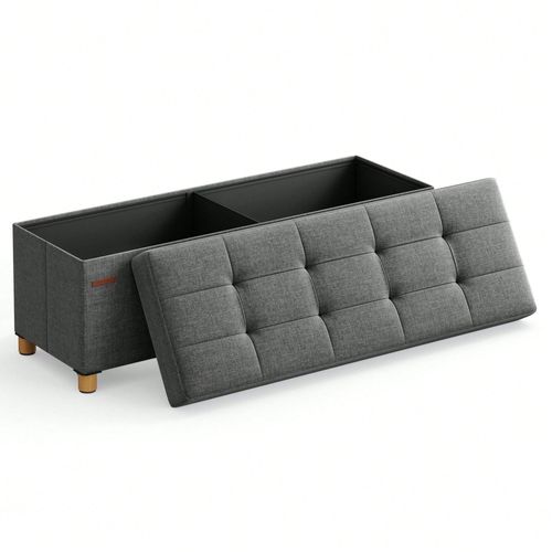 Pouf, Coffre de rangement, Tabouret avec repose-Pieds, Pliable, Banc avec rangement, 38 x 110 x 40 cm, Gris Foncé