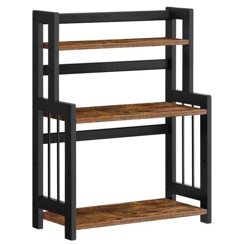 Étagère à Épices, Étagère de Rangement à 3 Niveaux, Organisateur de Bureau, pour Cuisine, Salle à Manger, Bureau, Marron Rustique et Noir