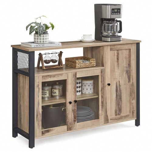 Meuble De Rangement, Buffet Avec 3 Portes, 110 X 33 X 75 Cm, Style Rustique, Marron Boisé Et Noir
