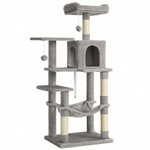 Arbre À Chat Hamac, Tour De Jeux 143 Cm, Gris Clair
