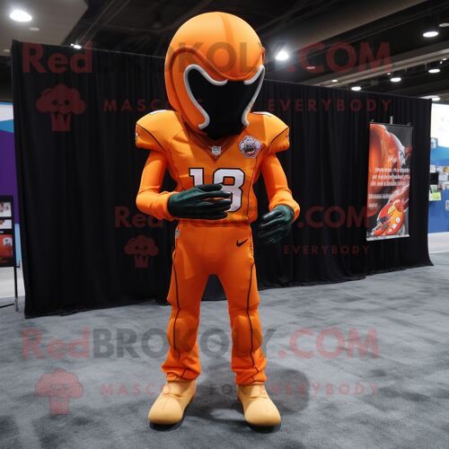 Personnage De Costume De Mascotte Redbrokoly De Casque De Football Américain Orange Vêtu D'un T-Shirt À Manches Longues Et D'épingles À Châ