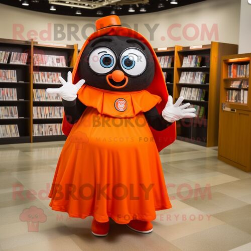 Personnage De Costume De Mascotte Redbrokoly De Vampire Orange Habillé D'une Jupe Circulaire Et De Lunettes De Lecture