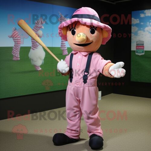 Personnage De Costume De Mascotte Redbrokoly D'épouvantail Rose Habillé D'un Tee-Shirt De Baseball Et De Noeuds Papillons