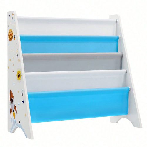 Bibliothèque Enfant, Étagère de rangement pour livres, 62,5 X 28 X 60 cm, Motif Espace, Blanc