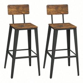 Tabouret Bar Industriel, Lot De 2, Avec Dossier, Cadre En Acier, Style Industriel