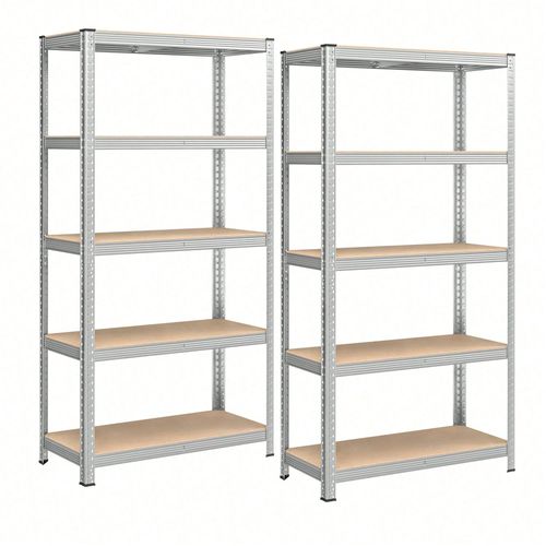 Lot De 2 Rayonnage Étagères Charge Lourde Métallique 180 X 90 X 40 Cm, 5 Niveaux Argent