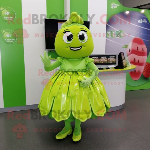 Personnage De Costume De Mascotte Redbrokoly De Chocolats Vert Citron Vêtu D'une Jupe Portefeuille Et De Pinces À Cheveux