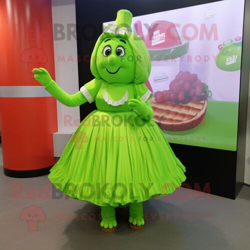 Personnage De Costume De Mascotte Redbrokoly De Chocolats Vert Citron Vêtu D'une Jupe Portefeuille Et De Pinces À Cheveux