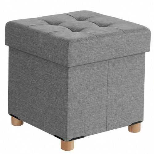 Pouf, Coffre de rangement, Tabouret avec repose-Pieds, Pliable, Banc avec rangement, 38 x 38 x 40 cm, Gris Clair