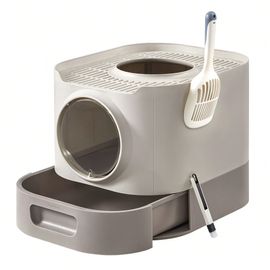 Bac À Litière, Pour Chat Xxl, Avec Couvercle, Oatmeal Et Gris Chaud