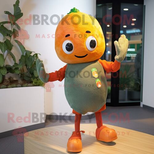 Personnage De Costume De Mascotte Redbrokoly Olive Orange Habillé D'un Pull Et De Bonnets