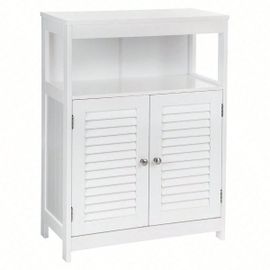 Meuble Rangement De Salle De Bain, 60 X 30 X 80 Cm, Avec 2 Portes Persiennes, Blanc