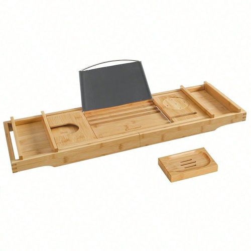 Étagère De Baignoire Extensible En Bambou Avec Porte-Gobelet Et Porte-Savon 75-109 X 4,5 X 23 Cm