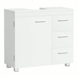 Meuble Sous Lavabo, 3 Tiroirs Latéraux, 2 Compartiments Derrière La Porte, Avec Pieds, 30 X 70 X 64 Cm, Blanc Nuage