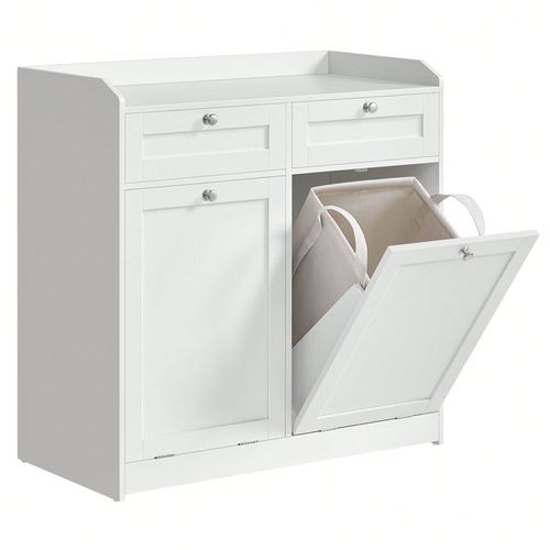 Meuble de salle de bain, Panier à linge, 1 Tiroir, Blanc Nuage
