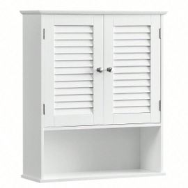 Meuble Mural, Armoire De Salle De Bain, 60 X 20 X 70 Cm, 2 Portes Et Étagère Ouverte, Blanc