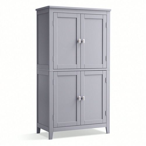 Armoire De Salle De Bain, Placard De Cuisine Avec 4 Portes, Étagères Réglables, 30 X 60 X 110 Cm, Gris Mystique