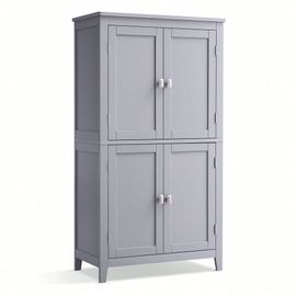 Armoire De Salle De Bain, Placard De Cuisine Avec 4 Portes, Étagères Réglables, 30 X 60 X 110 Cm, Gris Mystique