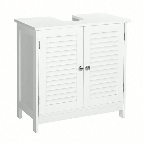 Meuble Sous Vasque, 60 X 30 X 60 Cm, Avec 2 Portes Persiennes, Style Nordique Scandinave, Blanc Mat
