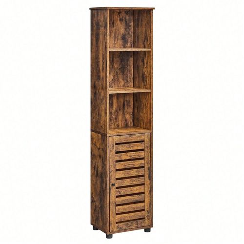 Meuble Colonne Salle De Bain, 40 X 30 X 167 Cm, Avec 3 Cases Ouverts Et 2 Étagères Réglables, Marron Rustique