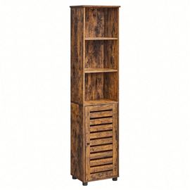 Meuble Colonne Salle De Bain, 40 X 30 X 167 Cm, Avec 3 Cases Ouverts Et 2 Étagères Réglables, Marron Rustique