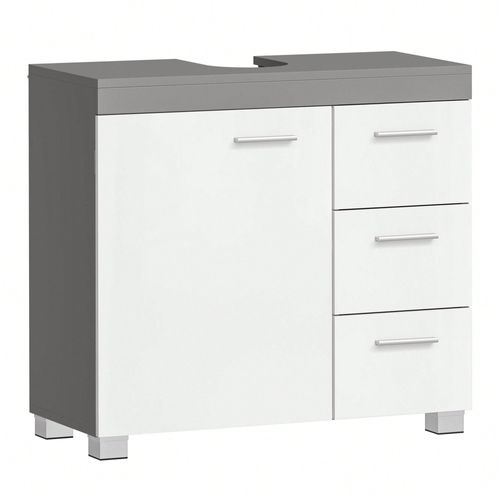 Meuble Sous Lavabo, 3 Grands Tiroirs, Placard Sous Vasque, 30 X 70 X 64 Cm, Blanc Et Gris Ciment