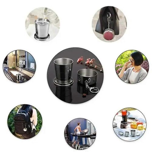 Tasse Pliable Pliante De Voyage En Plein Air Portable Tasse Télescopique Tasse D'eau Pliable Portable En Acier Inoxydable À L'extérieur 250ml