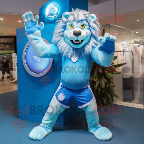 Personnage De Costume De Mascotte Redbrokoly Blue Tamer Lion Habillé D'un Bikini Et D'anneaux