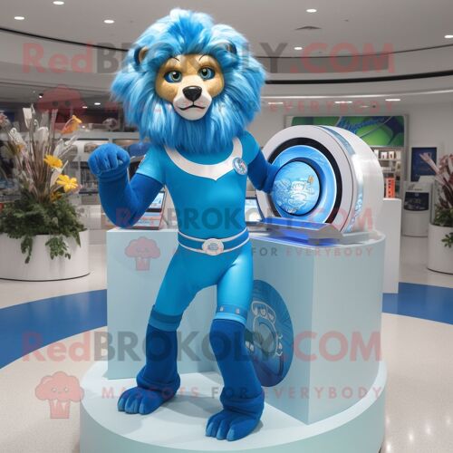 Personnage De Costume De Mascotte Redbrokoly Blue Tamer Lion Habillé D'un Bikini Et D'anneaux