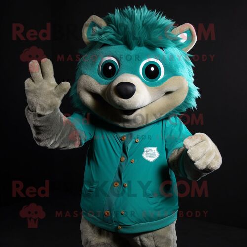 Personnage De Costume De Mascotte Redbrokoly De Hérisson Bleu Sarcelle Habillé D'un T-Shirt À Col En V Et De Gants