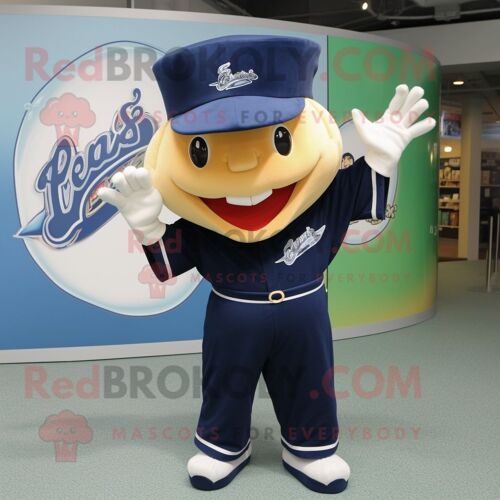 Personnage De Costume De Mascotte Redbrokoly Navy Ray Habillé Avec Un Tee-Shirt De Baseball Et Des Épingles À Chapeau