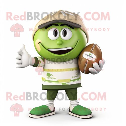 Personnage De Costume De Mascotte Redbrokoly De Balle De Baseball D'olive Habillé D'une Chemise De Rugby Et D'écharpes