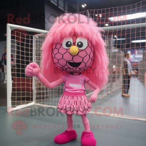 Personnage De Costume De Mascotte Redbrokoly De Filet De Volley-Ball Rose Habillé D'un Chemisier Et De Casquettes