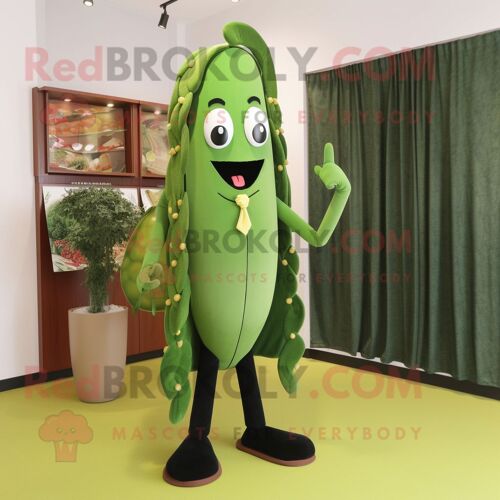 Personnage De Costume De Mascotte Redbrokoly De Haricot Vert Olive Habillé D'un Smoking Et D'épingles À Cheveux
