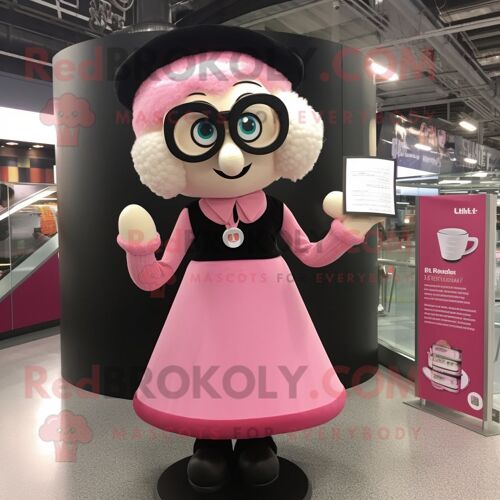 Mascotte Redbrokoly De Personnage Guinness Rose Habillé D'un Chemisier Et De Lunettes De Lecture