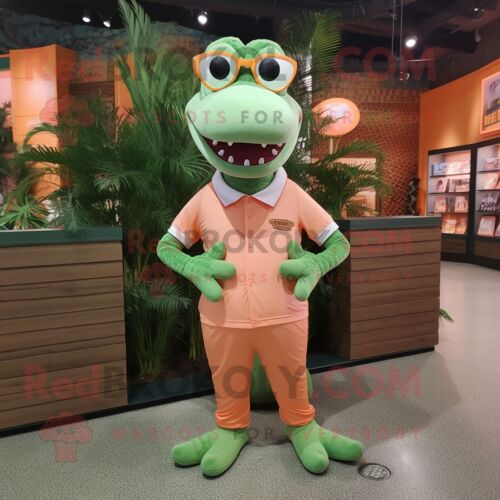 Personnage De Costume De Mascotte Redbrokoly De Crocodile De Pêche Vêtu D'un T-Shirt Graphique Et De Lunettes
