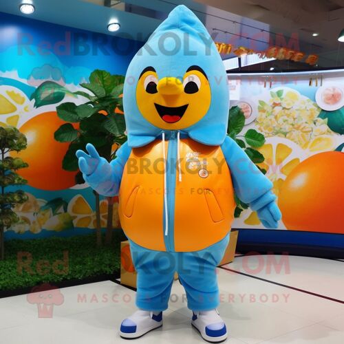 Mascotte Redbrokoly De Personnage De Pamplemousse Bleu Ciel Habillé D'une Parka Et De Porte-Clés