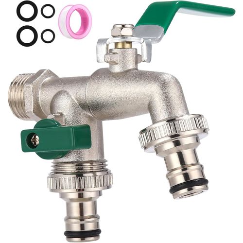 Robinet double 3/4 pouce,Robinet exterieur jardin avec 2x 3/4 pouce,Premium antigel double robinet de jardin extérieur,pour jardin,ménage,industrie(vert)