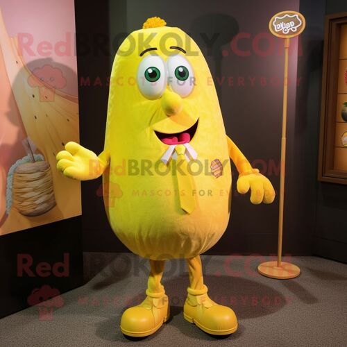 Personnage De Costume De Mascotte Redbrokoly De Mangue Jaune Habillé D'une Chemise Habillée Et D'épingles À Cravate