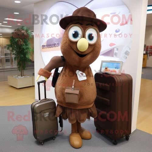 Mascotte Redbrokoly De Personnage Pendentif Marron Habillé D'une Jupe Et De Mallettes