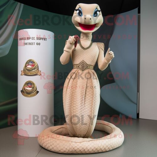 Mascotte Redbrokoly De Personnage De Python Beige Habillé D'une Robe Taille Empire Et De Montres