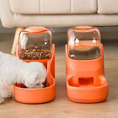 Distributeur Croquettes Et Eau Automatique Pour Chat Chien 3.8l X 2pièces Distributeur De Nourriture Orange