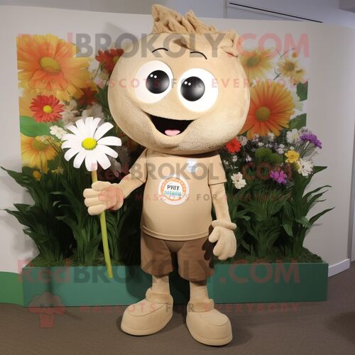 Personnage De Costume De Mascotte Redbrokoly Tan Bouquet Of Flowers Habillé D'un T-Shirt Et De Montres