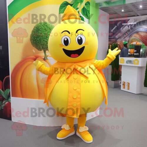 Personnage De Costume De Mascotte Redbrokoly Jaune Citron Orange Habillé D'un Chemisier Et De Porte-Clés