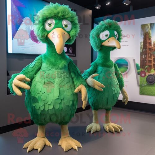 Personnage De Costume De Mascotte Redbrokoly Dodo Bird Vert Forêt Habillé D'une Combinaison Et De Montres