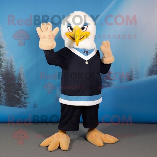 Personnage De Costume De Mascotte Redbrokoly D'aigle À Tête Blanche Bleu Habillé D'une Jupe Trapèze Et De Mitaines