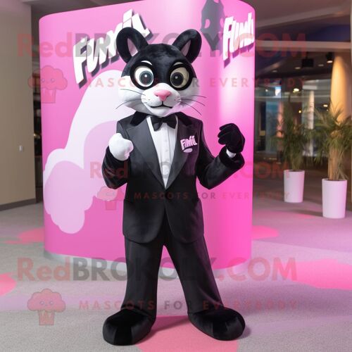 Personnage De Costume De Mascotte Redbrokoly Puma Rose Habillé D'un Smoking Et De Lunettes