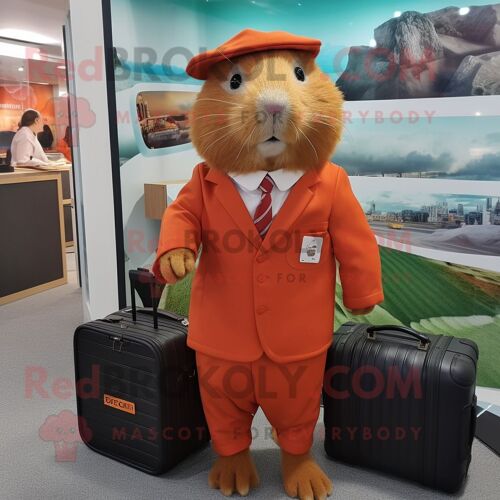 Personnage De Costume De Mascotte Redbrokoly De Cobaye De Rouille Habillé D'une Robe Droite Et De Porte-Documents